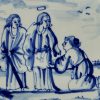 London delft biblical tile, Christ heals a woman with an issue of blood, circa 1750