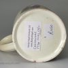 Creamware pottery mug decorated with a coloured print, dated 1770