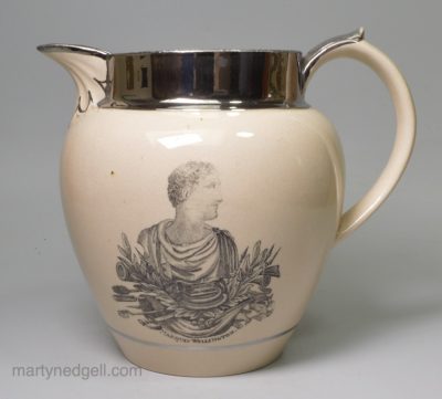 Commemorative drab ware pottery jug, Marquis Wellington, circa 1815