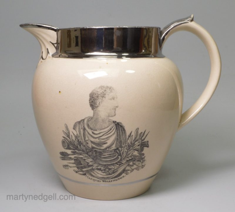 Commemorative drab ware pottery jug, Marquis Wellington, circa 1815