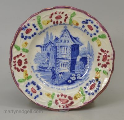 Pearlware pottery child's plate decorated underglaze blue print, circa 1830