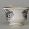 Pearlware pottery toy cup and saucer decorated with a black print under the glaze, circa 1820
