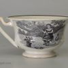 Pearlware pottery toy cup and saucer decorated with a black print under the glaze, circa 1820
