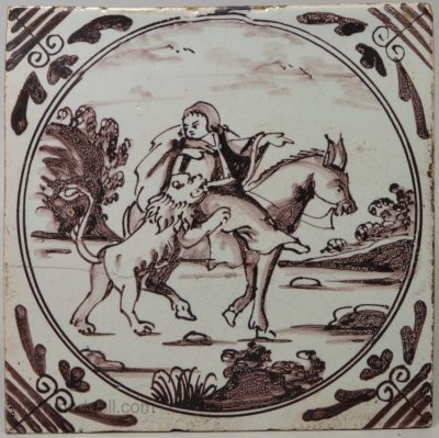 London delft biblical tile, The disobedient prophet, circa 1740