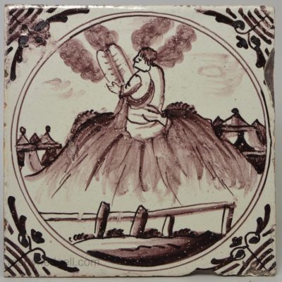 London delft biblical tile, Moses receives the Ten Commandments, circa 1750