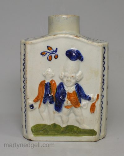 Prattware pottery 'Macaroni' tea canister, circa 1820, possibly Scottish Pottery