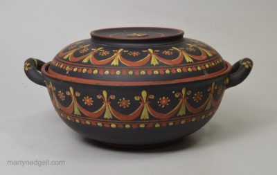 Wedgwood basalt sugar bowl and cover with encaustic decoration, circa 1790
