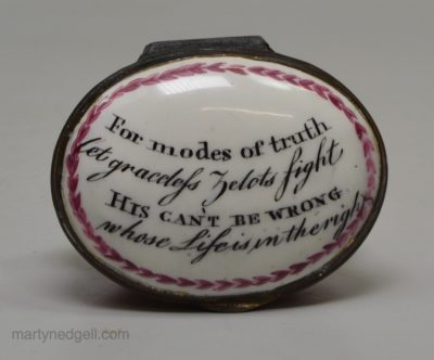 Bilston enamel patch box, circa 1780