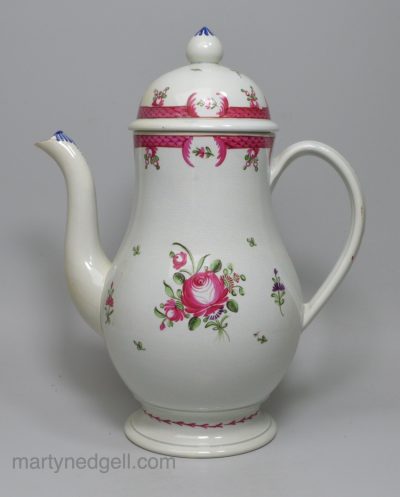 Large pearlware pottery coffee pot, circa 1790, possibly Leeds Pottery