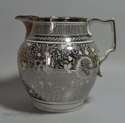 Pearlware pottery jug decorated with silver resist lustre, circa 1820