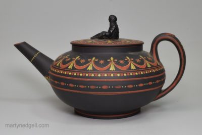 Wedgwood basalt teapot with encaustic decoration, circa 1790