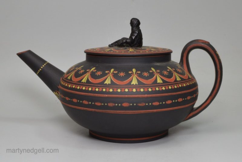 Wedgwood basalt teapot with encaustic decoration, circa 1790
