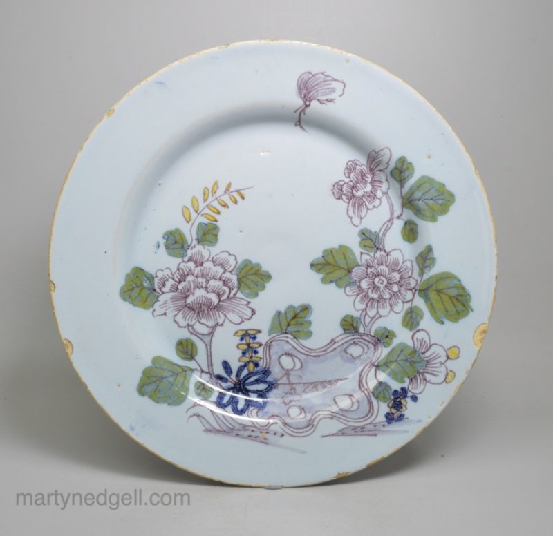 London delft polychrome plate, circa 1750