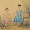 Naive watercolour of a brother and sister, circa 1840