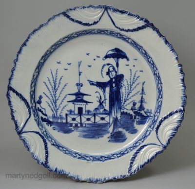 Pearlware pottery plate with underglaze blue decoration, circa 1800