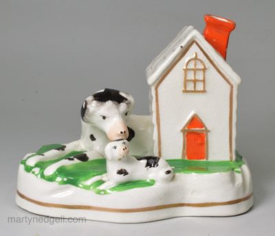 Staffordshire porcelain hound and puppy, circa 1860