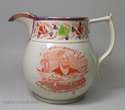 Pearlware pottery jug commemorating the great radical Henry Hunt, circa 1819
