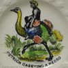 Pearlware pottery child's plate 'OSTRICH CARRYING A NEGRO', circa 1840