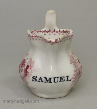 Pearlware pottery child's jug, 'SAMUEL', circa 1830