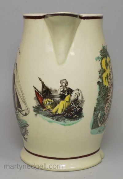 Commemorative creamware pottery jug for the death of Admiral Nelson in 1805