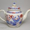 Pearlware pottery teapot decorated with underglaze blue and overglaze red, circa 1800