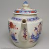 Pearlware pottery teapot decorated with underglaze blue and overglaze red, circa 1800
