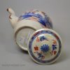 Pearlware pottery teapot decorated with underglaze blue and overglaze red, circa 1800