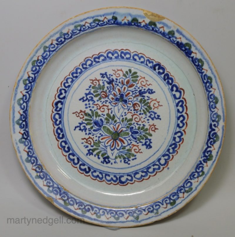 London delft pancake plate, circa 1740