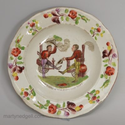 Pearlware pottery child's plate 'SYMPTOMS of WALKING made EASY, circa 1820