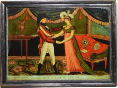 Reverse print on glass 'THE DUKE of YORK and Mrs. Clark', circa 1809