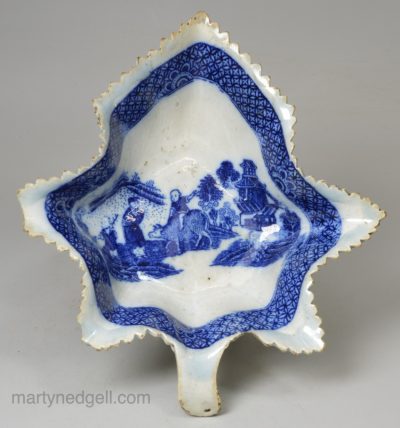 Pearlware pottery pickle dish printed with boy on buffalo print, circa 1790