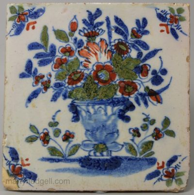 London delft red, blue and green tile, circa 1730