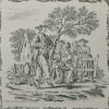 Liverpool delft tile decorated with a Sadler print or a country dancer, circa 1765