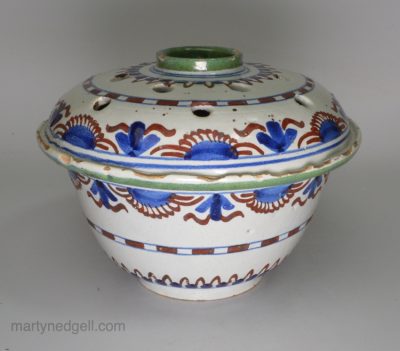 Bristol delft blue, red and green flower holder, circa 1720