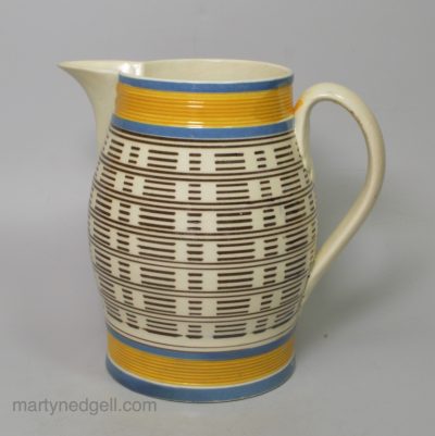 Pearlware pottery jug decorated with inlaid slip, circa 1820