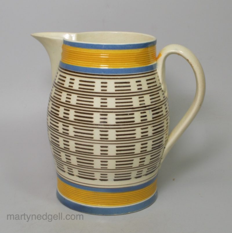 Pearlware pottery jug decorated with inlaid slip, circa 1820