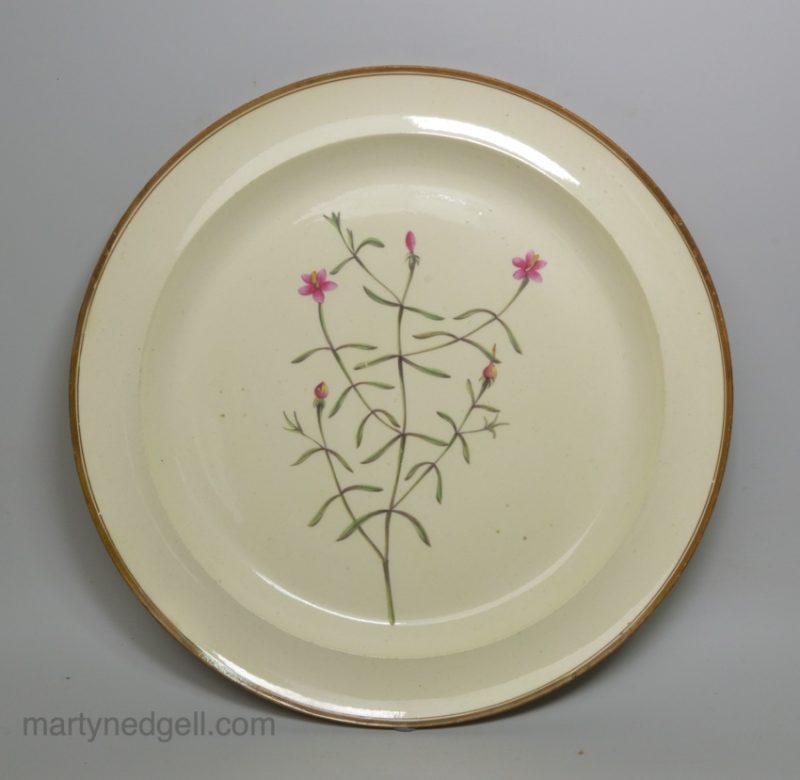 Creamware pottery botanical plate decorated with Berry Bearing Chironia, circa 1800