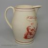 Creamware pottery jug with a print lampooning the Duke of York and Mrs. Clarke, circa 1809