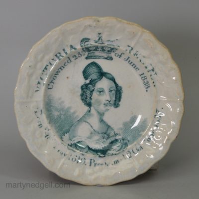 Commemorative pearlware pottery plate, the Coronation of Queen Victoria, circa 1838