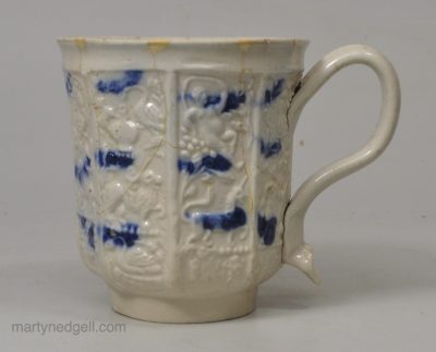 Staffordshire saltglaze stoneware moulded panel coffee cup, circa 1760