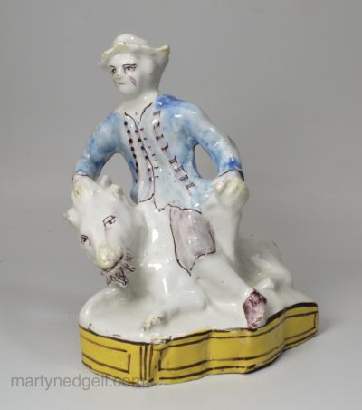 Brussels tin glazed figure of a Buck Rider, circa 1750