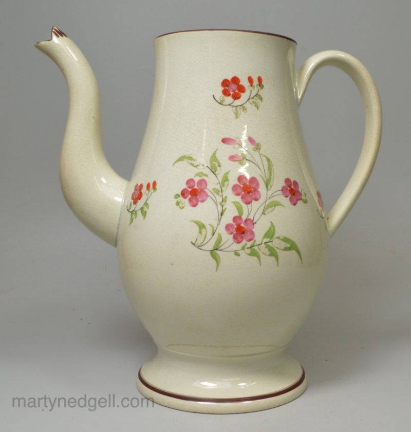 Pearlware pottery coffee pot, circa 1800