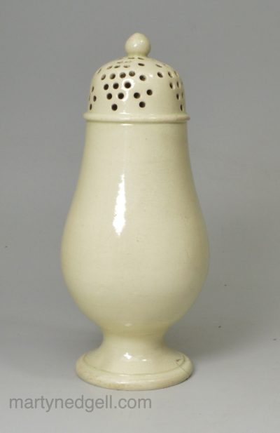 Creamware pottery sugar caster, circa 1780