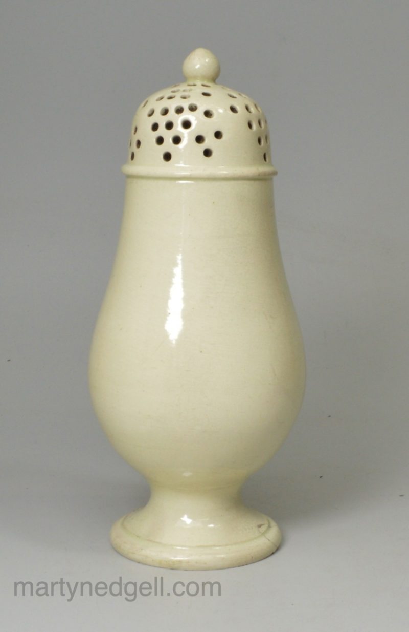 Creamware pottery sugar caster, circa 1780