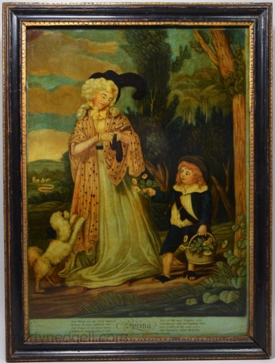 Reverse print on glass 'SPRING', 'London Published 1st Sept 1798 by Hanes & Son'