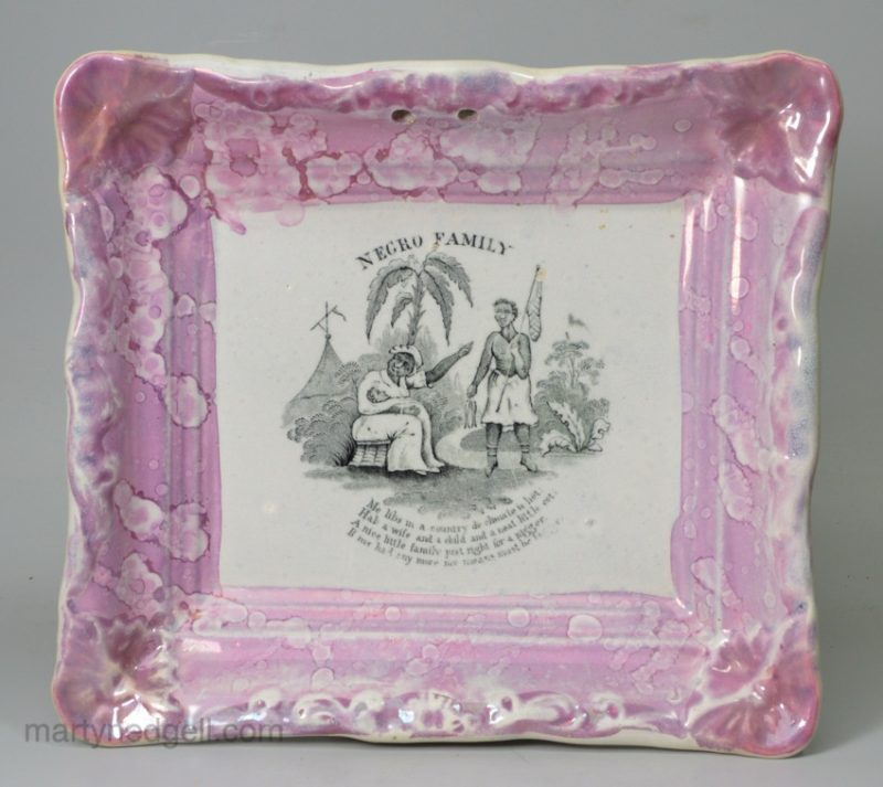 Lustre pottery plaque 'Negor Family', circa 1840