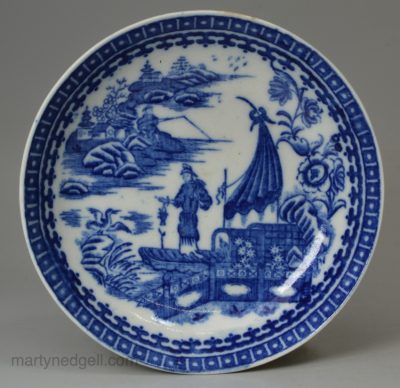 Caughley porcelain saucer decorated with the Fisherman pattern, circa 1780
