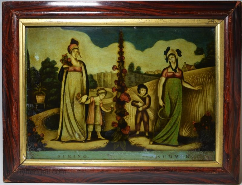 Reverse print on glass 'SPRING' and 'SUMMER', circa 1808
