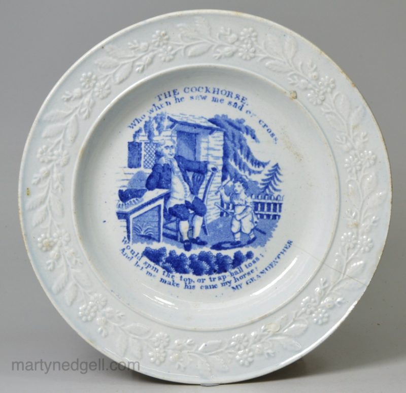 Pearlware pottery child's plate 'MY GRANDFATHER', circa 1820