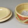 Creamware pottery snuff box decorated with brown slip and green glaze sprigs, circa 1780